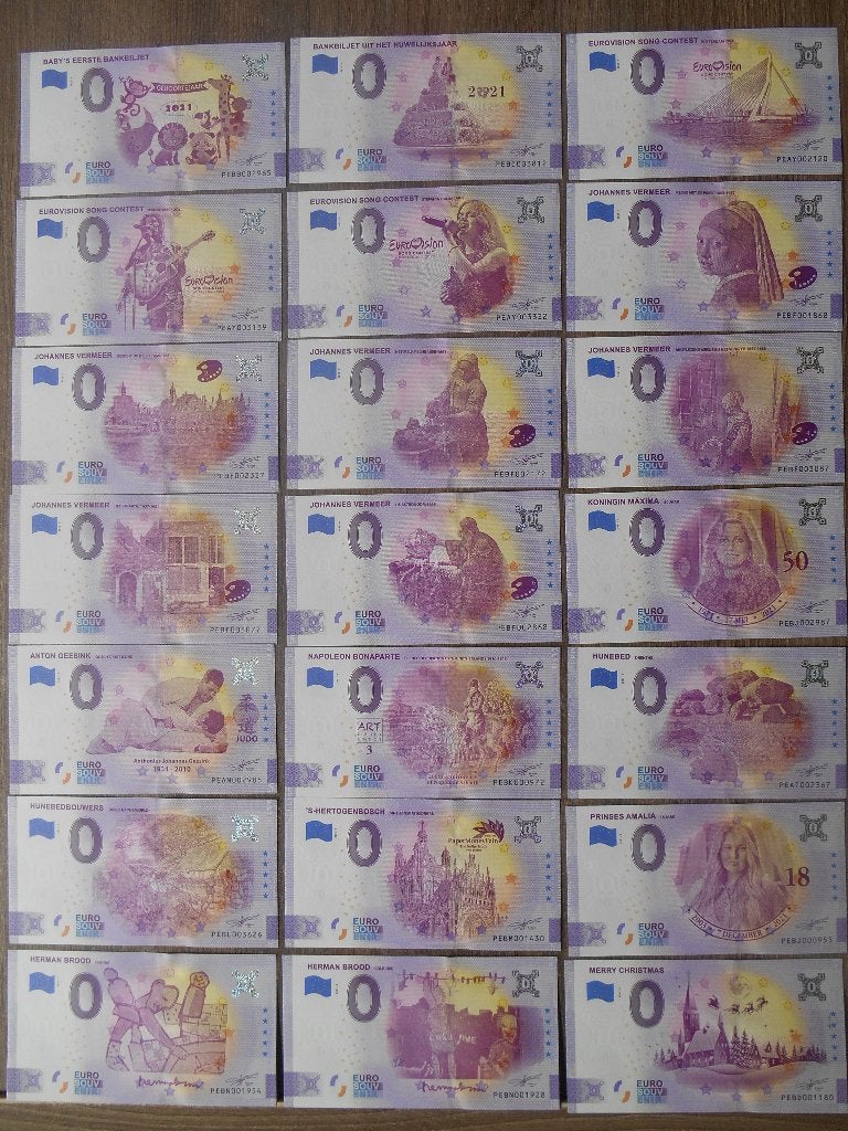 0 eurobiljet Nederland 21 verschillende van 2021, Ophalen of Verzenden, Euro's, Los biljet