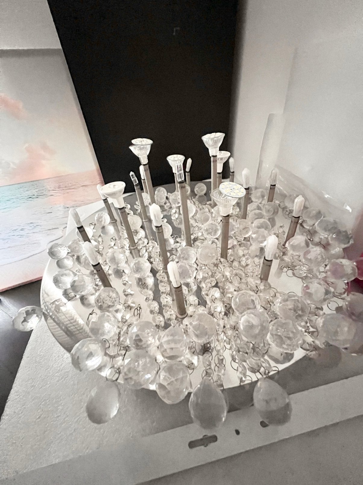 2 Ceiling lamps crystal lamp and ceiling lamp, Ophalen, Gebruikt