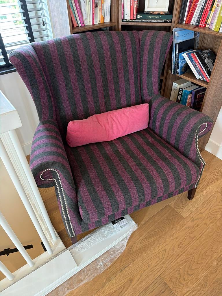 Comfortabele love seat met streepdessin - paars/grijs, Huis en Inrichting, Fauteuils, Ophalen, Zo goed als nieuw, 75 tot 100 cm