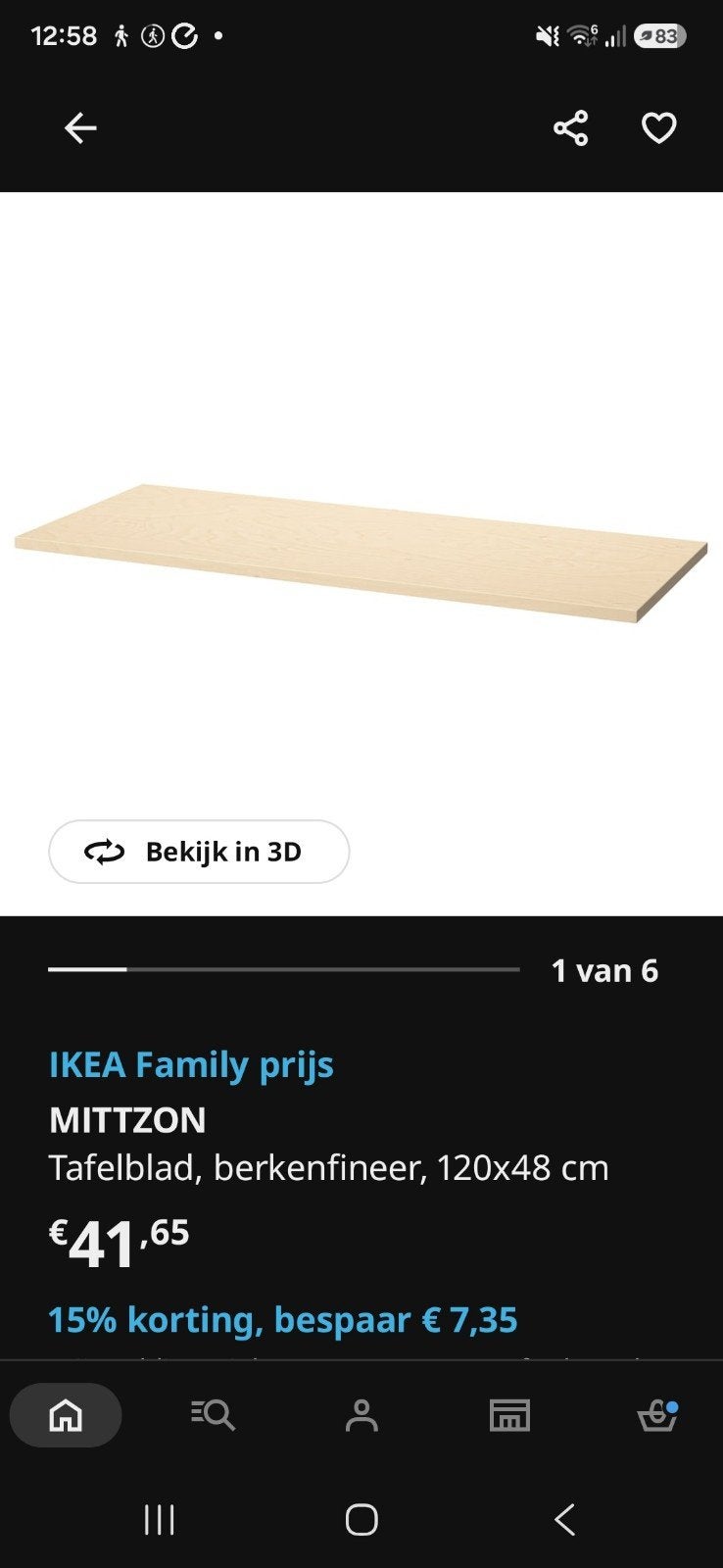 IKEA MITTZON Tafelblad, berkenfineer, 120x48 cm, Ophalen, Minder dan 50 cm, 100 tot 150 cm, Modern, Scandinavisch