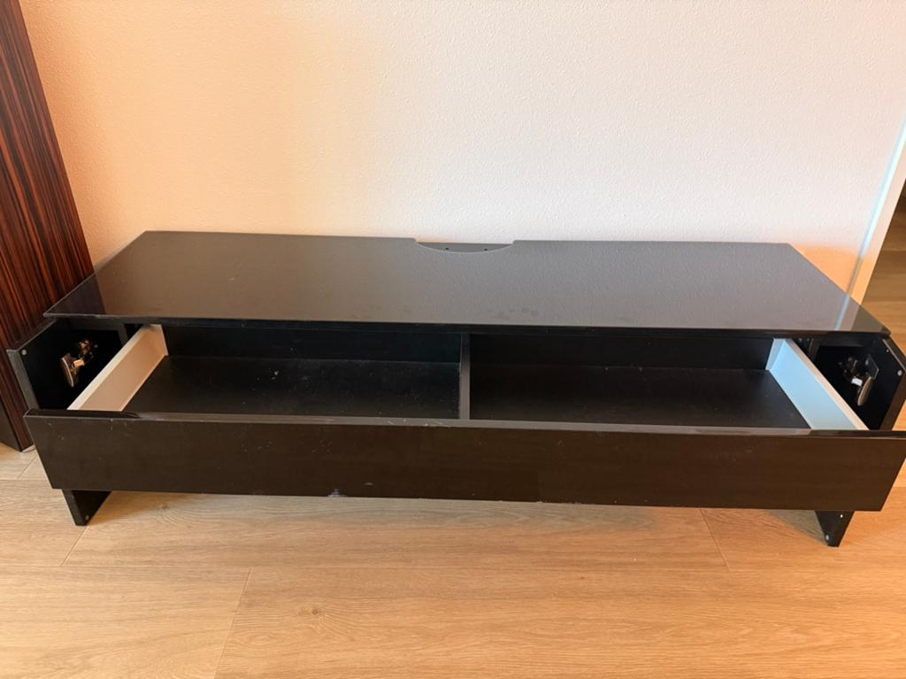 Modern TV-meubel Hoogglans Zwart Glas, Ophalen, 25 tot 50 cm, Glas, Minder dan 100 cm