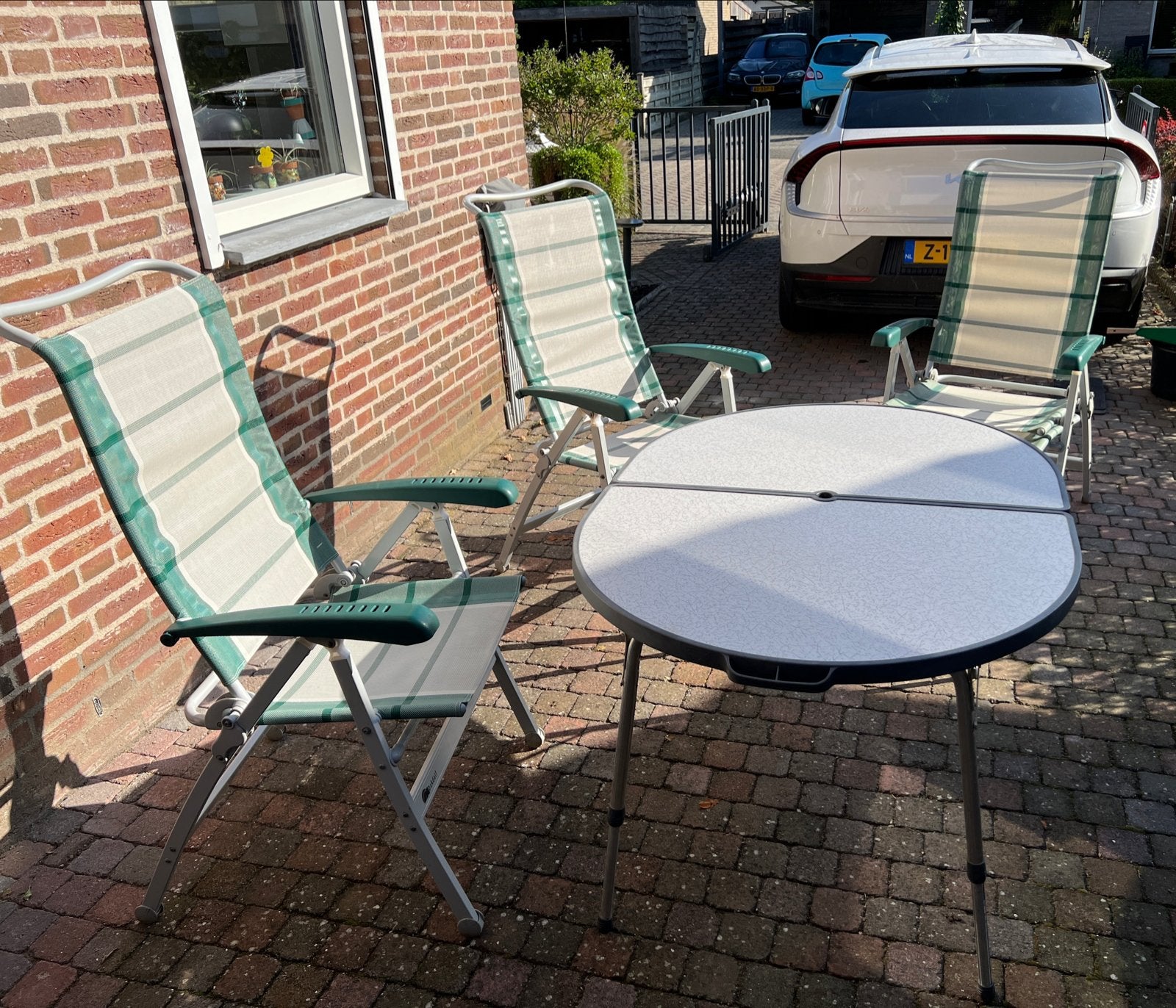 Complete Campingset: 3 Dukdalf stoelen, voetenbank & Crespo, Caravans en Kamperen, Ophalen, Gebruikt, Campingstoel