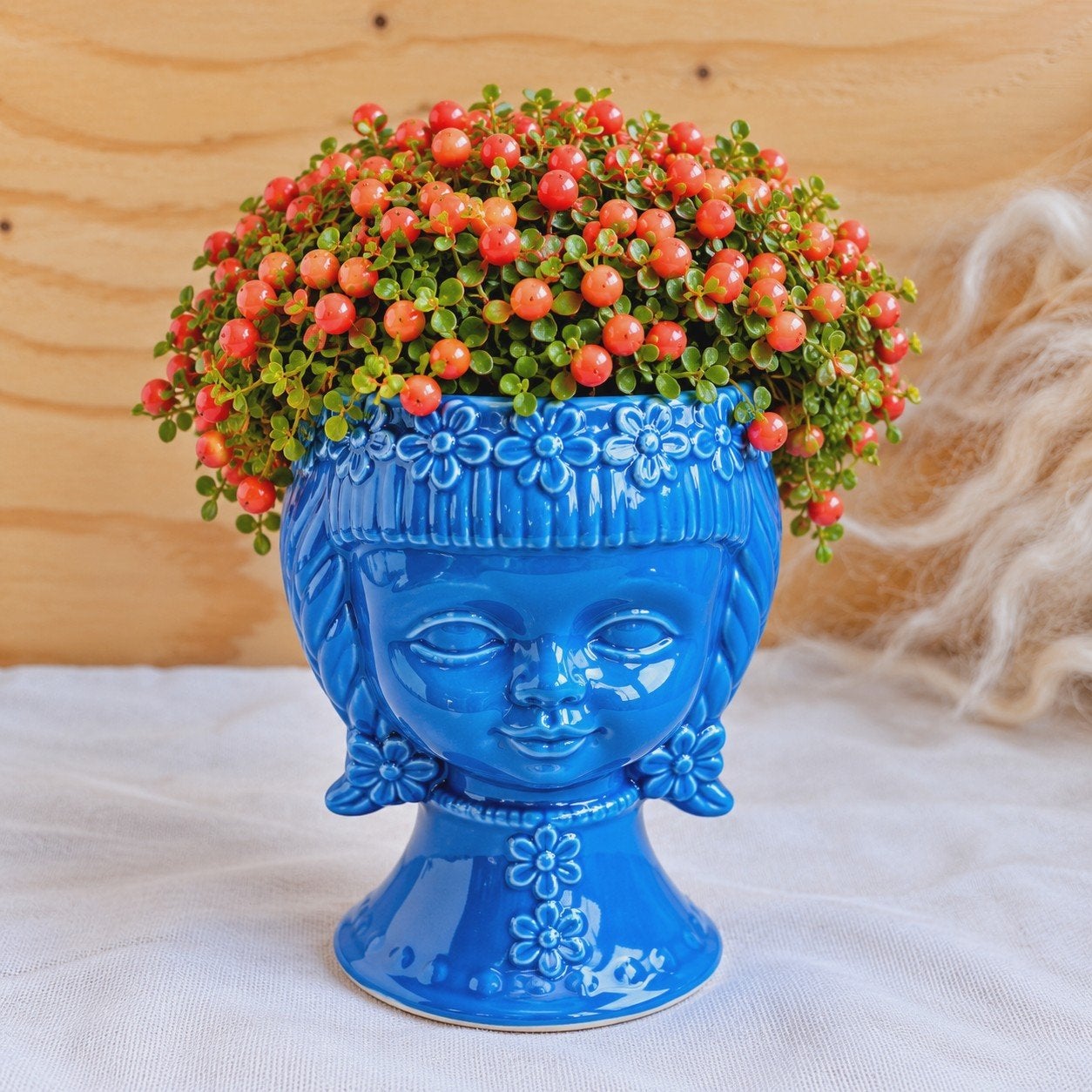 Uniek bloempotje meisjeshoofd in mooi blauw, Binnen, Ophalen of Verzenden, Zo goed als nieuw, Nvt
