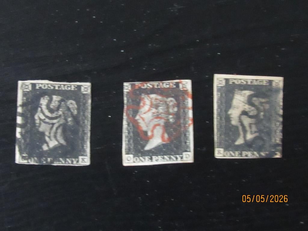 Nico Engeland 3x Black Penny Mi 1 gestempeld 1840, Ophalen of Verzenden, Buitenland