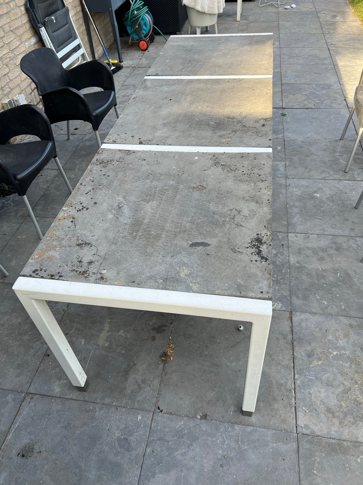 Grote tuintafel met natuursteen blad - 260x80cm, Ophalen, Gebruikt, Rechthoekig, Overige materialen