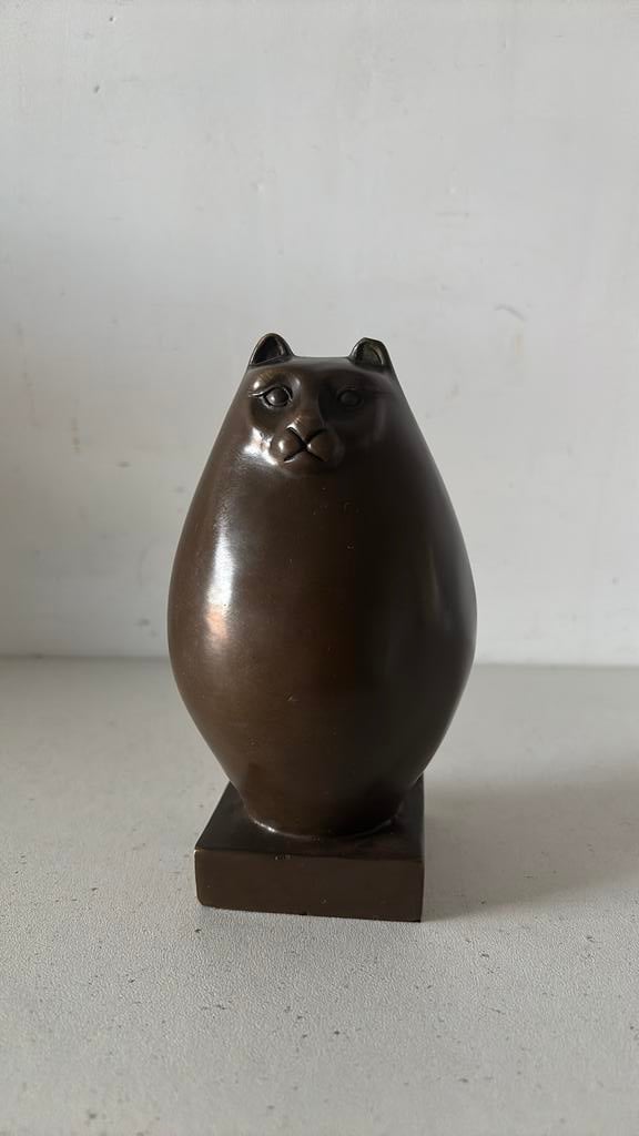Dikke kat - brons sculptuur, Ophalen of Verzenden