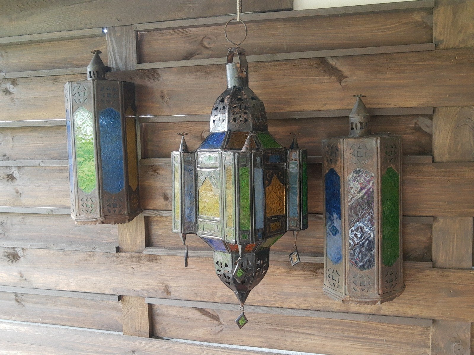 Prachtige set antieke Moorse Arabische lampen gekleurd glas, Ophalen of Verzenden, Gebruikt, Glas, Arabisch