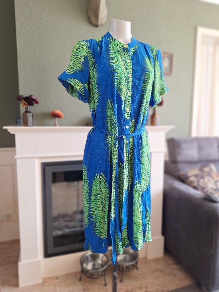 Fabienne Chapot blauw met groen jurk 40, Maat 38/40 (M), Gedragen, Verzenden, Blauw