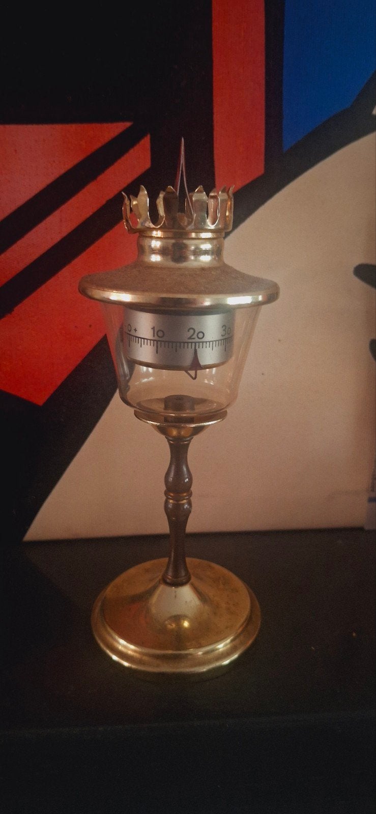 vintage bureau-thermometer in de vorm antieke olielamp, Ophalen of Verzenden