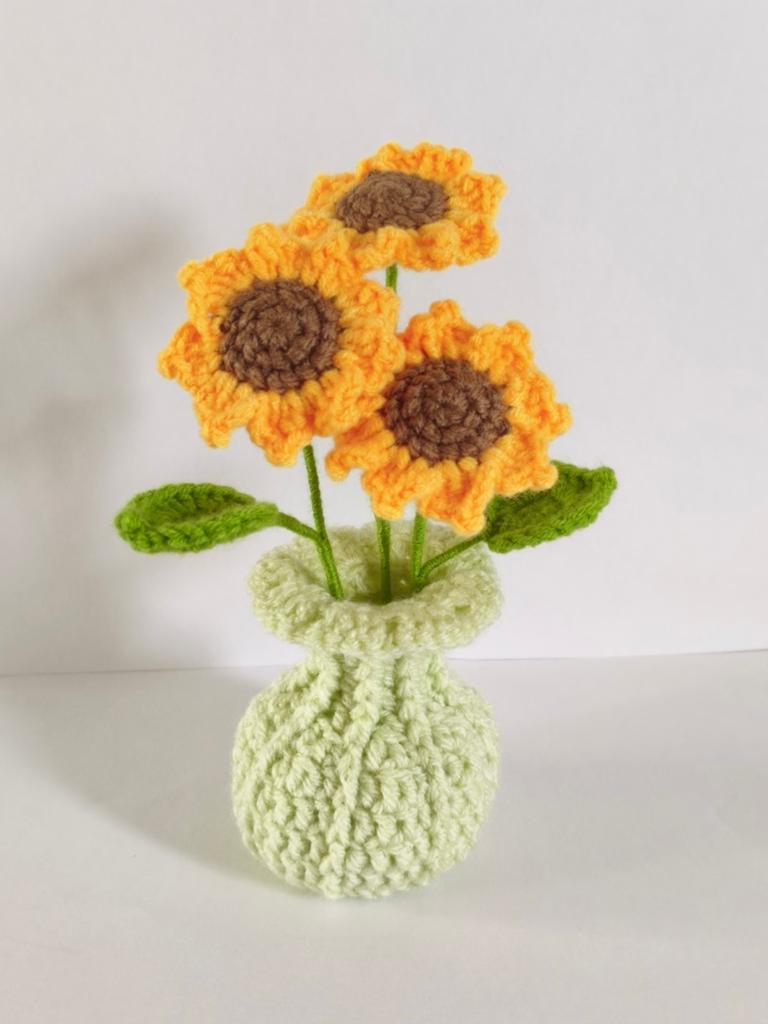Handgemaakt Gehaakt Zonnebloem Potje Cadeau, Ophalen of Verzenden, Nieuw, Haken, Overige typen