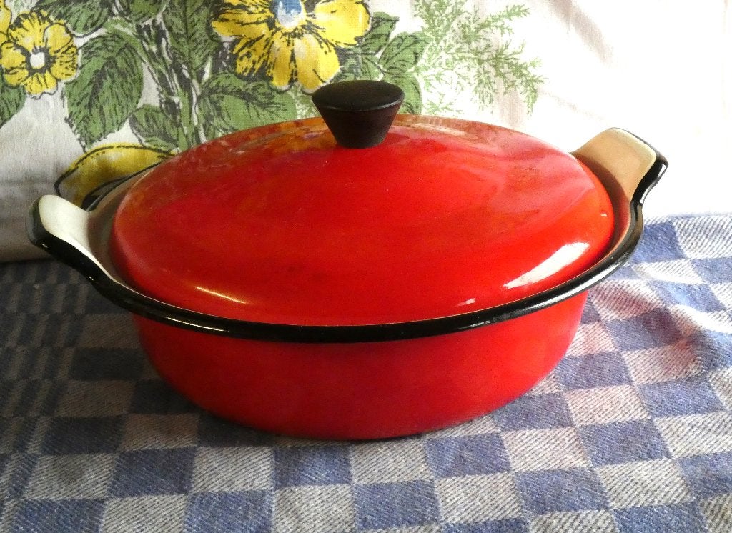 emaille ketel/ rood emaille kookpan, Ophalen of Verzenden