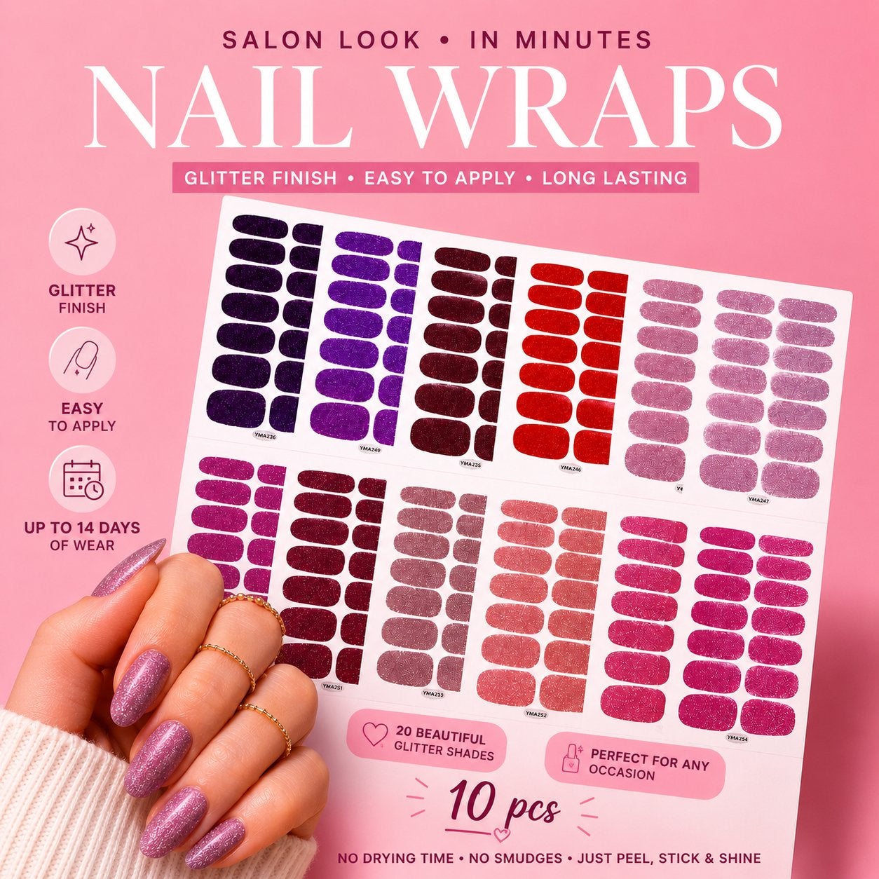 10x Glitter Nagelstickers Wraps - Geen Uithardingslamp Nodig, Ophalen of Verzenden, Nieuw, Overige typen