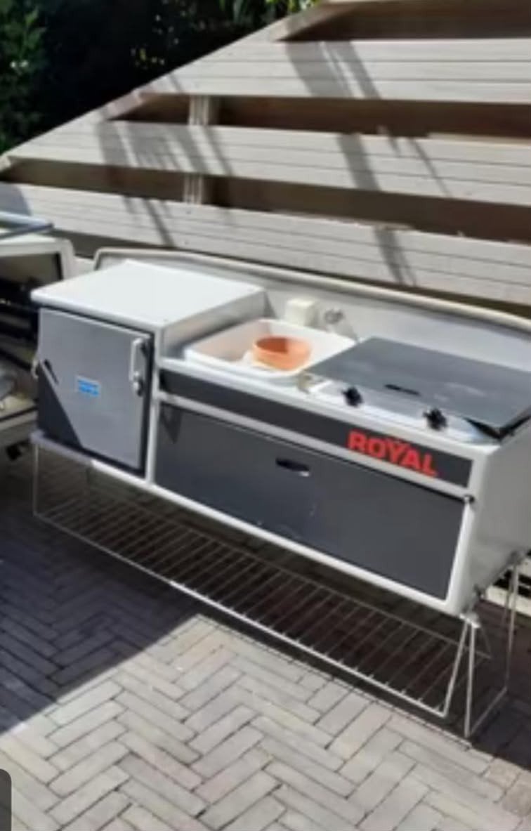 Camp-let Royal vouwwagen met uitbouw en keuken, Lichtgrijs, Ophalen of Verzenden, Aanwezig, Camp-Let