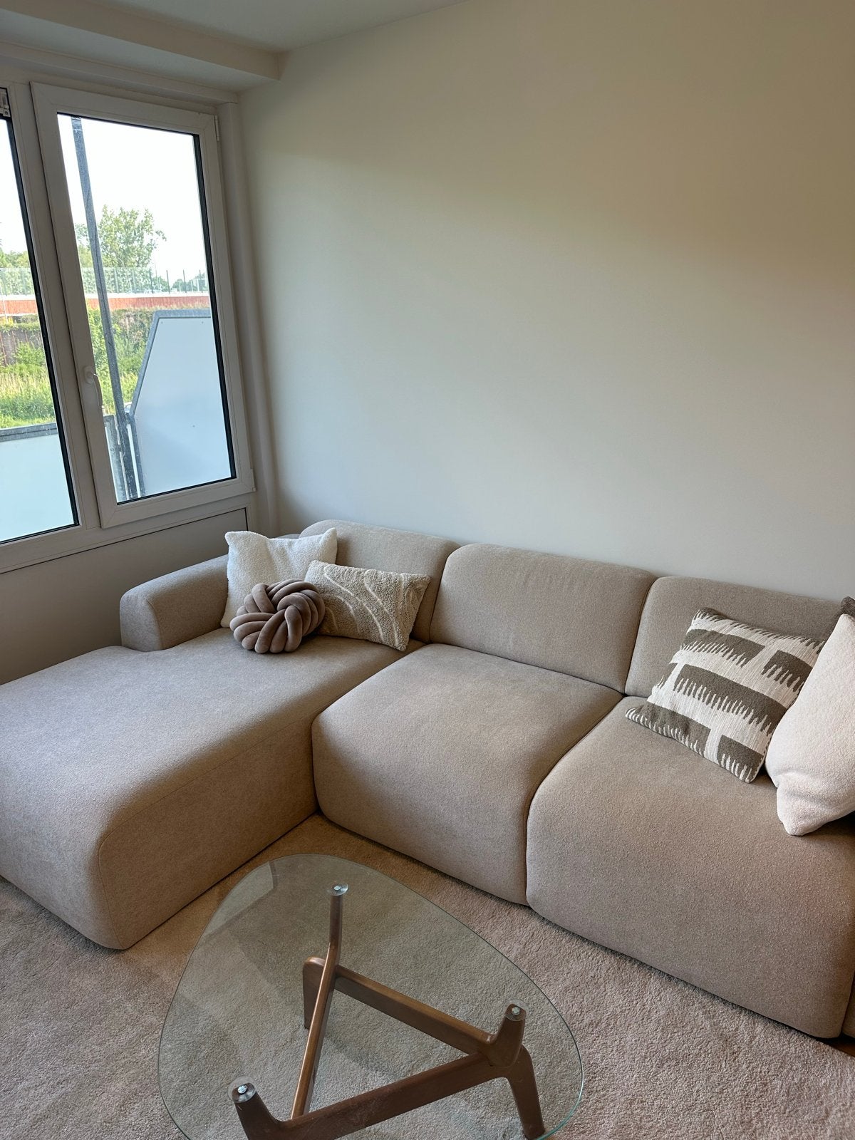 BRONX71 (livin24) Hoekbank Maine chenille stof beige links, Huis en Inrichting, Ophalen, Japandi, 250 tot 300 cm, 100 tot 125 cm