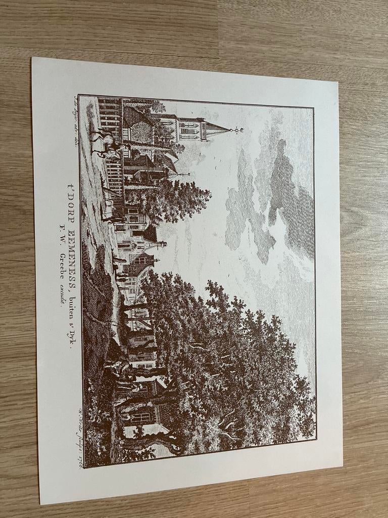Oude prent van Eemness buiten de dijk, Antiek en Kunst, Kunst | Etsen en Gravures, Ophalen of Verzenden