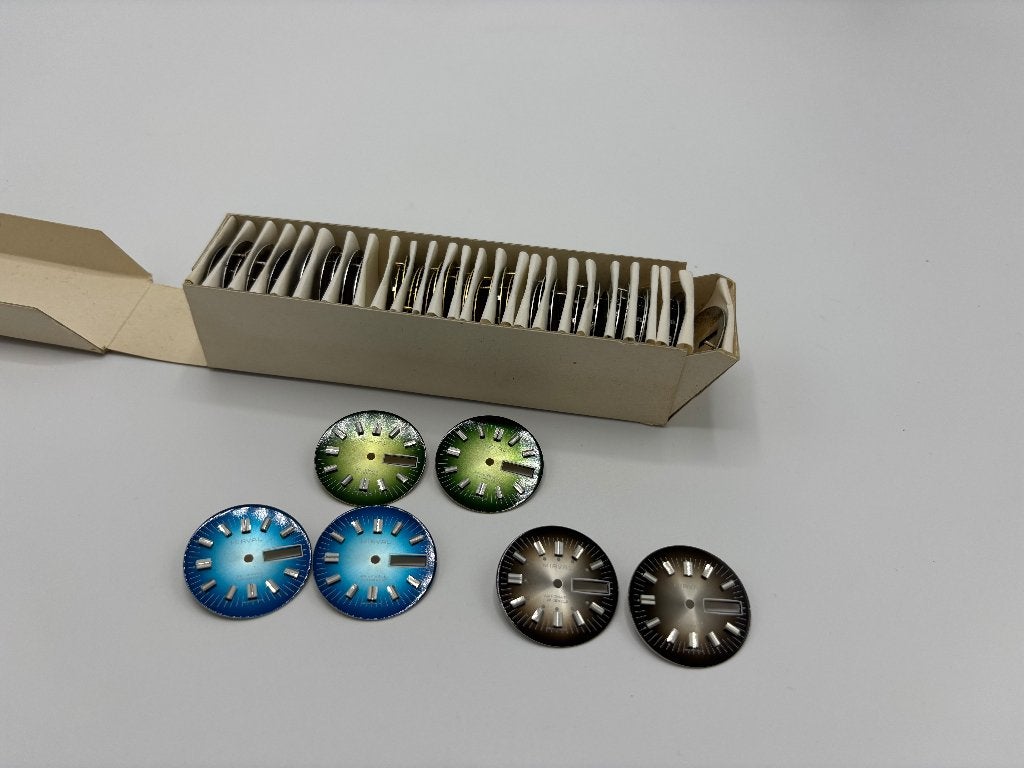 49x NOS Mirval Wijzerplaten ETA 2789 Automatic 25 Jewels, Ophalen of Verzenden, Staal, Overige merken, 1960 of later
