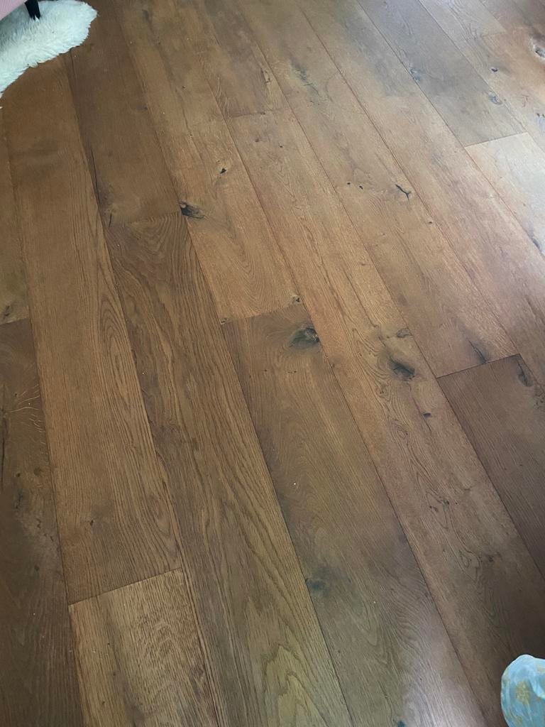 Eiken lamelparket extra breed 35m2, Ophalen, Gebruikt, Parket