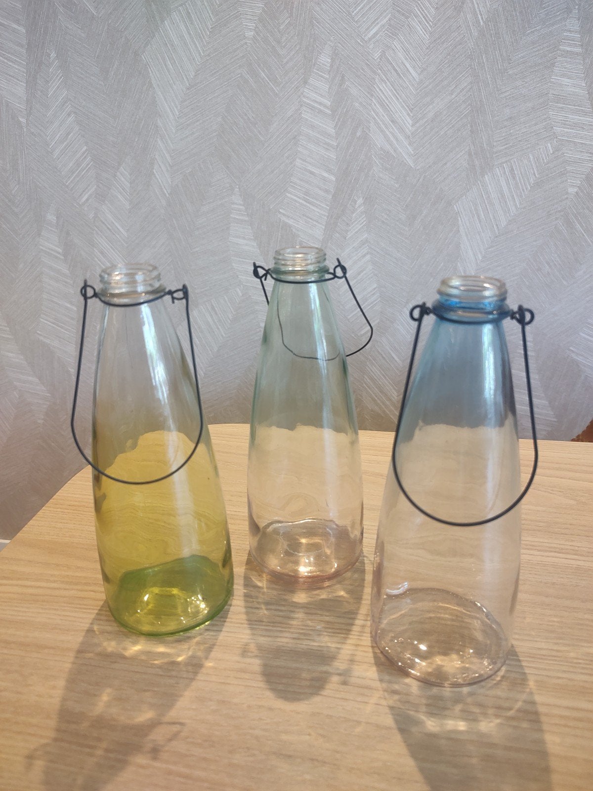 3 fles vaasjes, Ophalen of Verzenden, Gebruikt, Overige kleuren, Glas