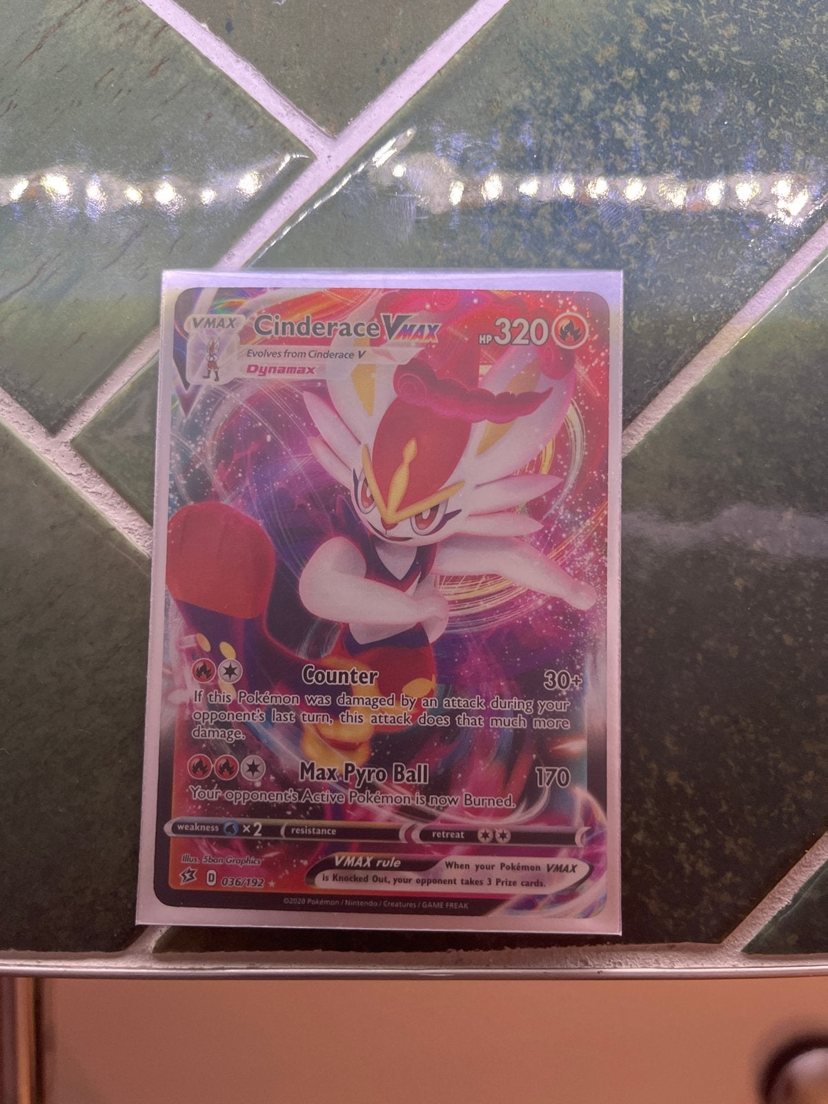 Cinderace VMAX Pokémon Kaart (036/192), Ophalen of Verzenden, Zo goed als nieuw, Losse kaart