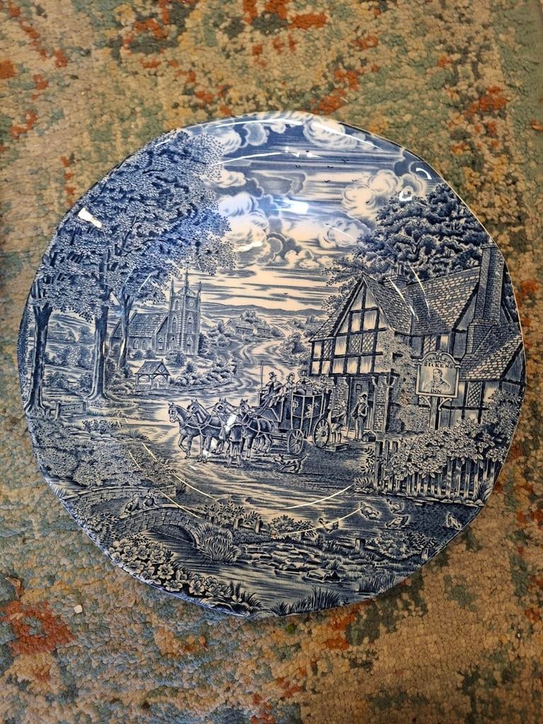 Set van 3 blauw-witte decoratieve borden met landschap, Ophalen of Verzenden