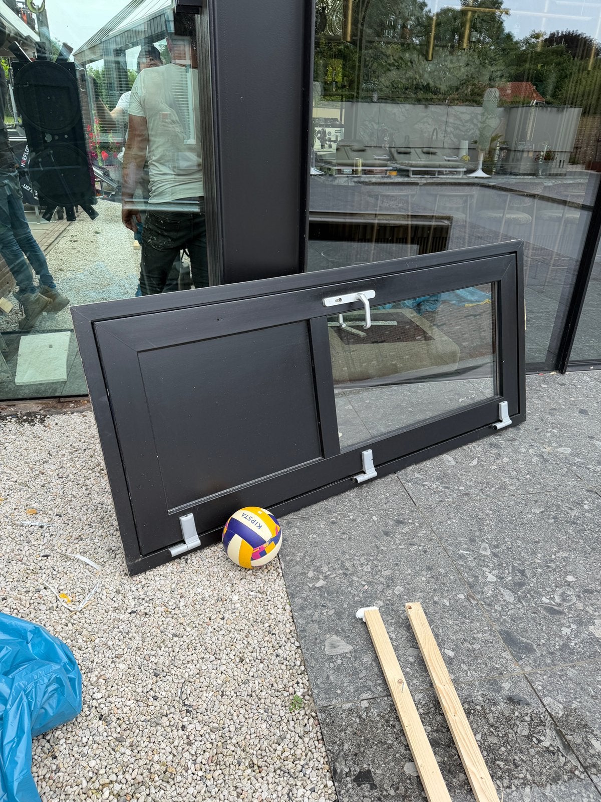 Kunstof deur + kozijn met glas - Zwart - Nette staat, Binnendeur, Ophalen of Verzenden, 200 tot 215 cm, Glas