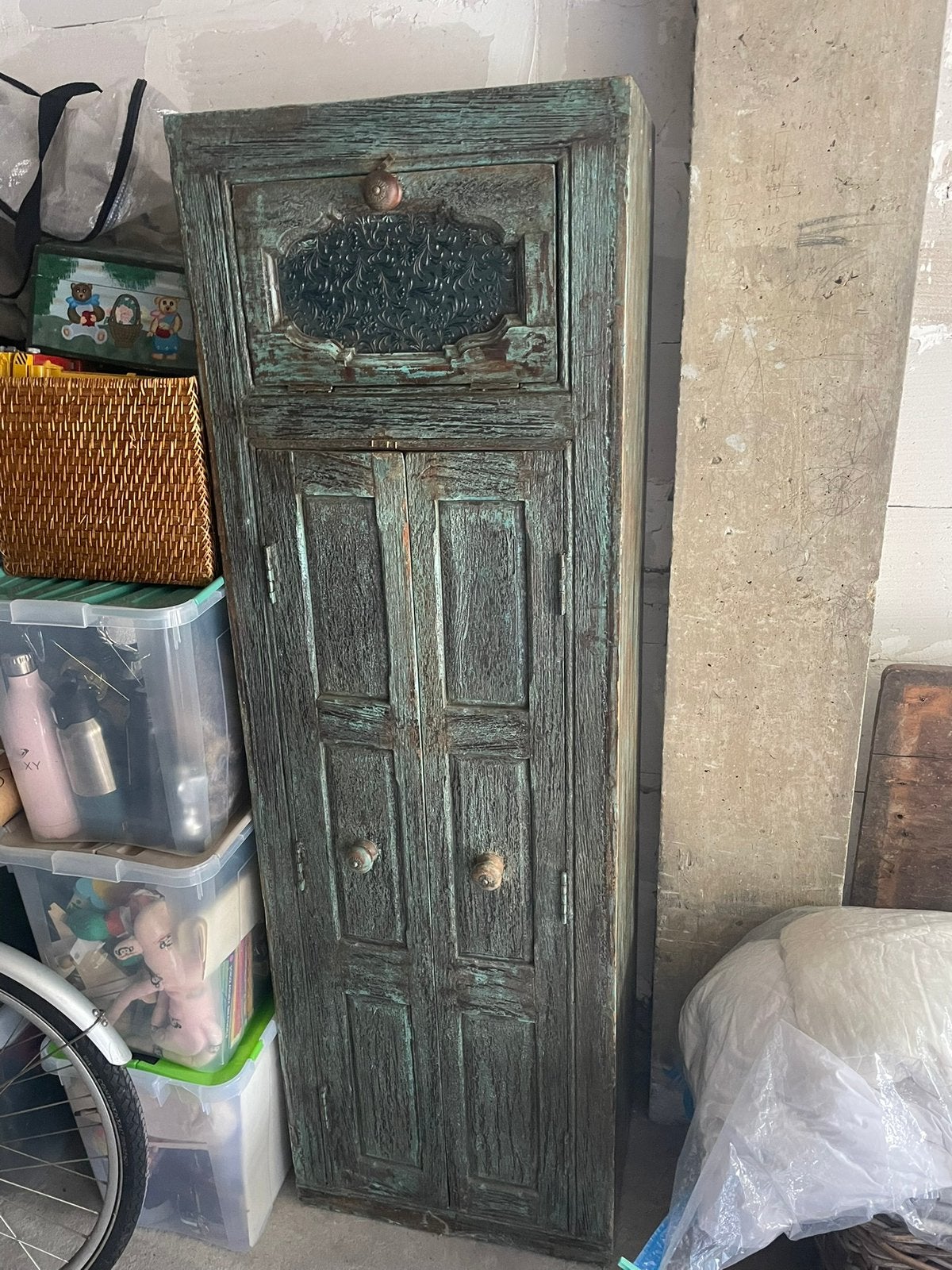 Indonesische kast H170B60D40, turquoise/groen, Ophalen, Gebruikt