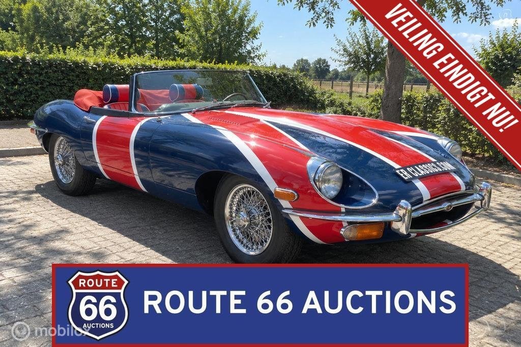 Jaguar E-Type S2 Cabriolet | 1970 | Route 66 Auctions, Auto's, Overige carrosserieën, Zwart, Bedrijf, Handgeschakeld