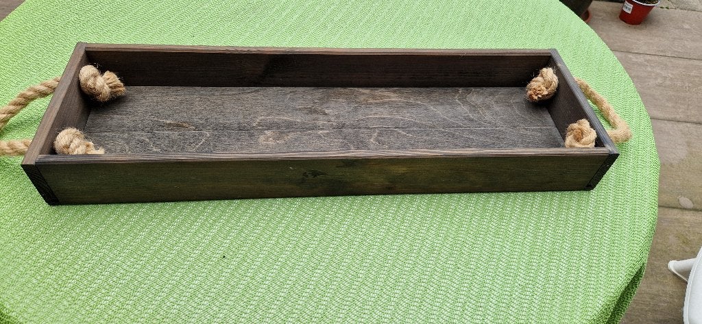 Houten bak met handvatten van touw, Ophalen of Verzenden, Met handvatten, Rechthoekig, Hout
