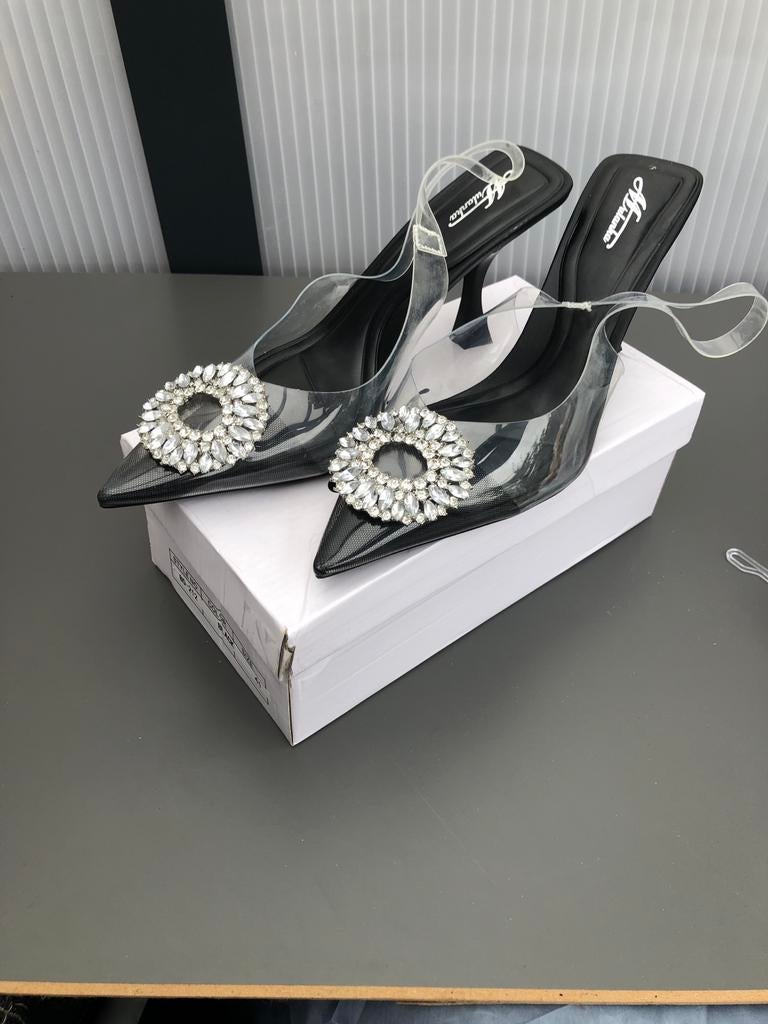 Zwarte Pumps met Strass Gesp - Maat 41, Ophalen of Verzenden, Zo goed als nieuw, Zwart, Pumps