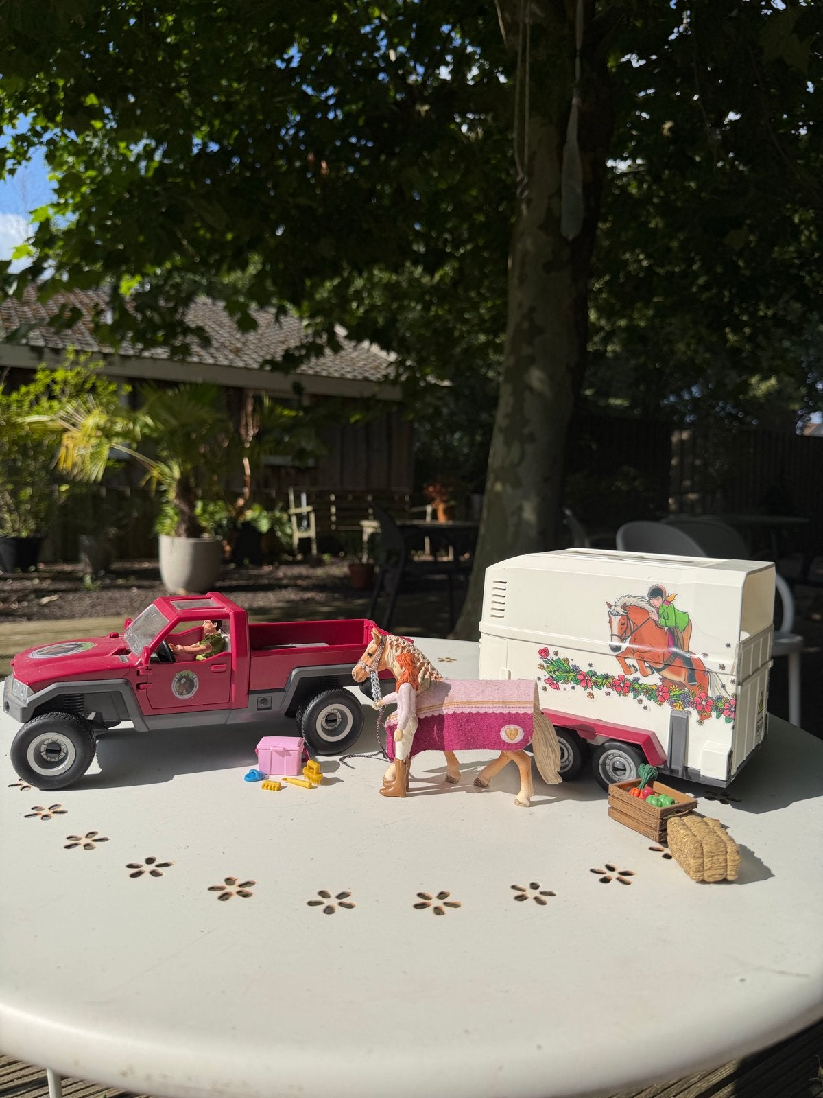 Schleich paardentrailer met pick-up en accessoires, Ophalen of Verzenden, Gebruikt