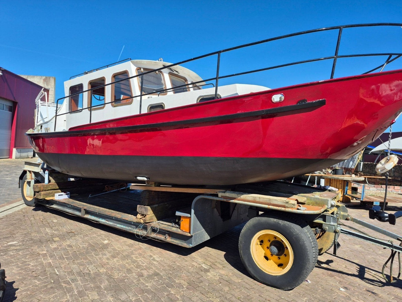 Stalen motorboot peilboot platbodem, Ophalen, Gebruikt