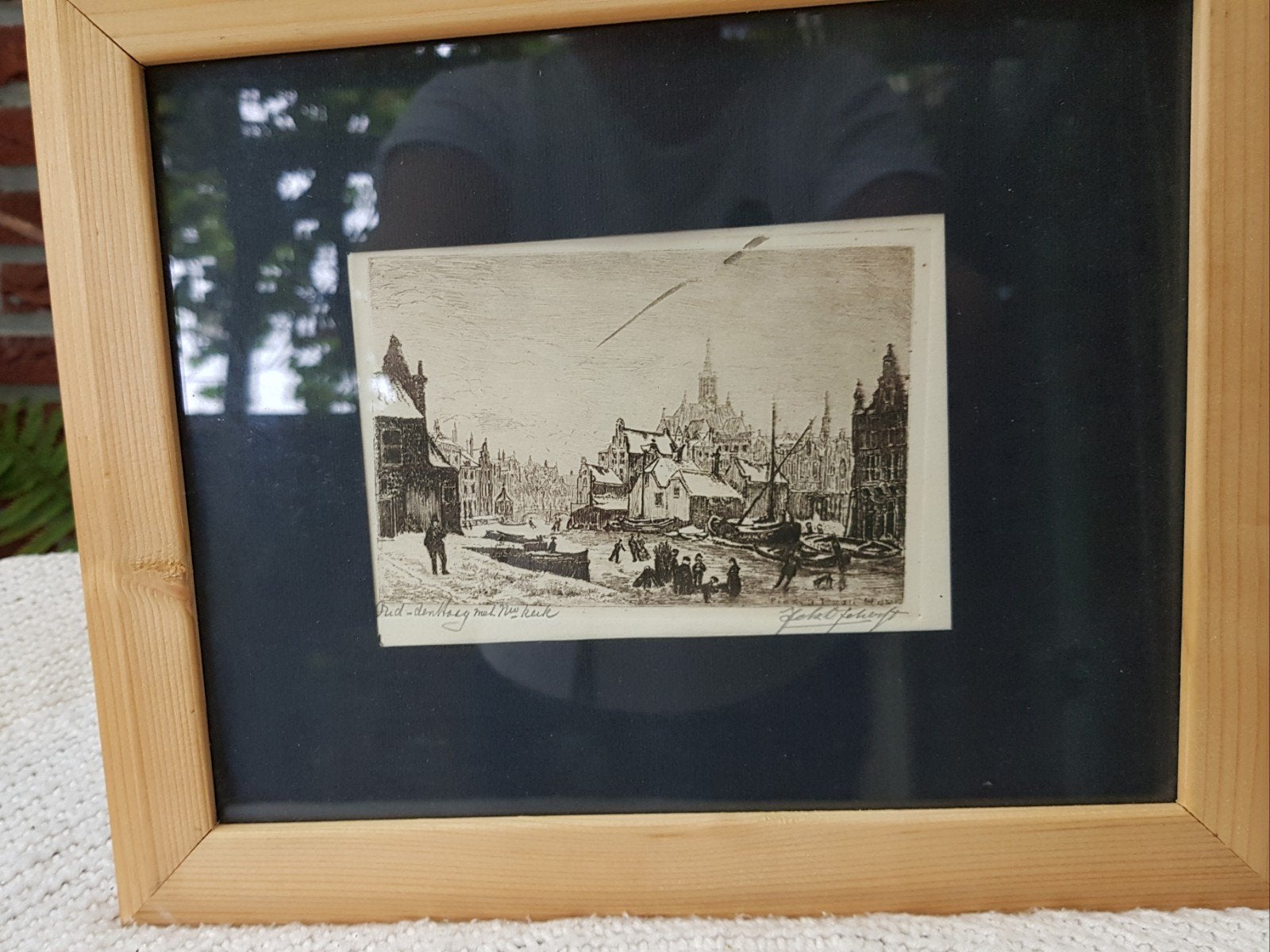 Originele ets Johannes Daniël Scherft - Oud-den Haag met Nw., Stadsgezicht, Gesigneerd, 1900 - 1949, Verzenden