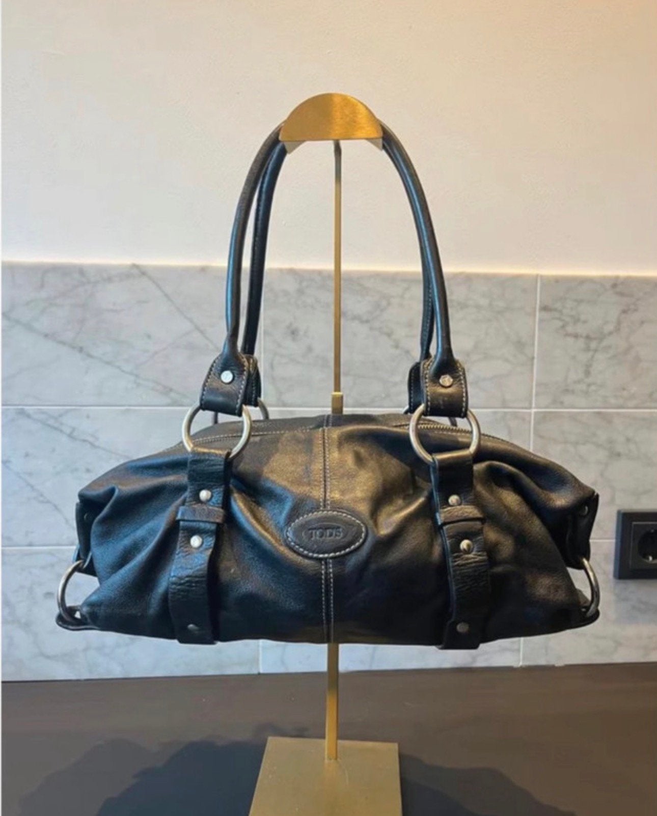 Tod's Vintage Lederen Schoudertas - Zwart - Iconic Bauletto, Verzenden, Zo goed als nieuw, Zwart, Schoudertasje