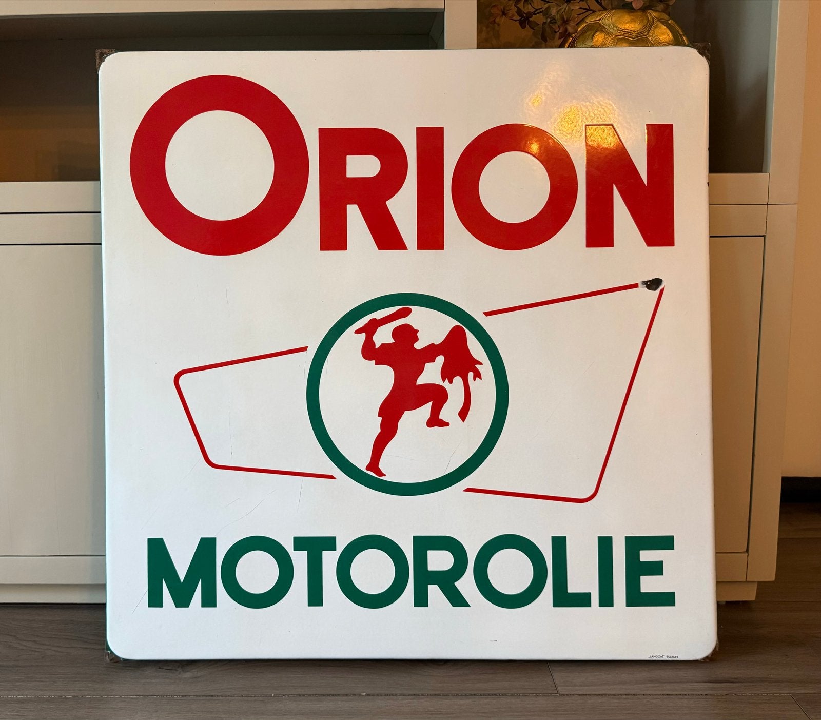 Emaille Reclamebord Orion Motorolie, Verzamelen, Ophalen, Gebruikt, Reclamebord