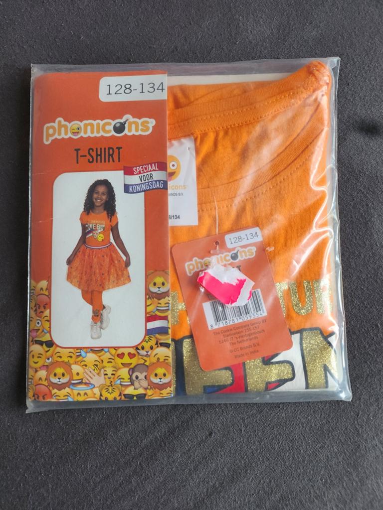 Oranje Phonicons shirt 128-134 NIEUW (queen), Kinderen en Baby's, Kinderkleding | Maat 128, Ophalen of Verzenden, Nieuw, Meisje