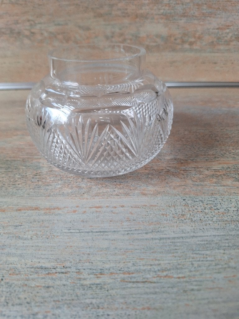 Antieke geslepen glazen rozenkom - diamant/waaierpatroon, Antiek en Kunst, Ophalen
