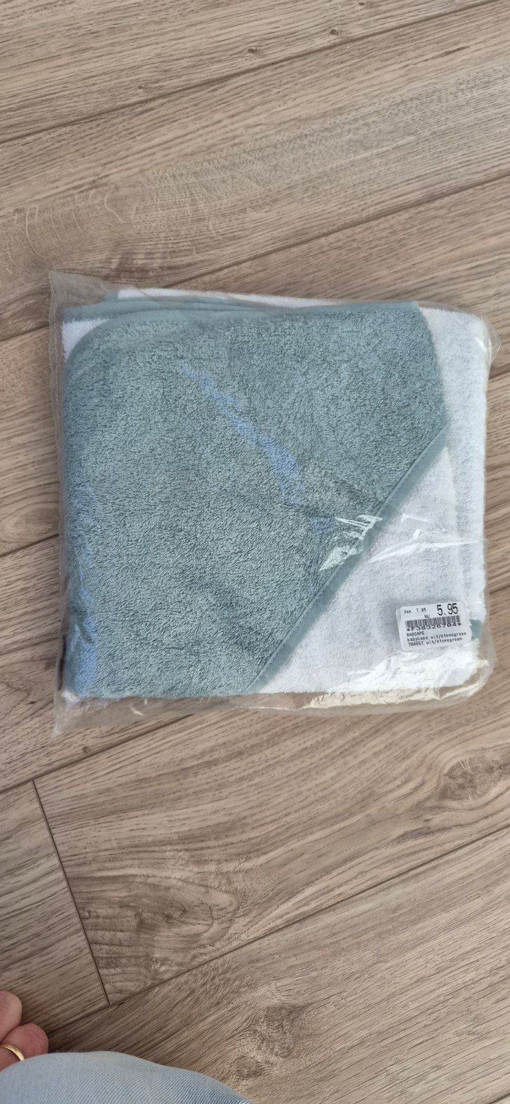 Nieuwe Babycape / Badcape - Wit/Steengroen, Ophalen of Verzenden, Nieuw, Onbekend, Jongetje of Meisje