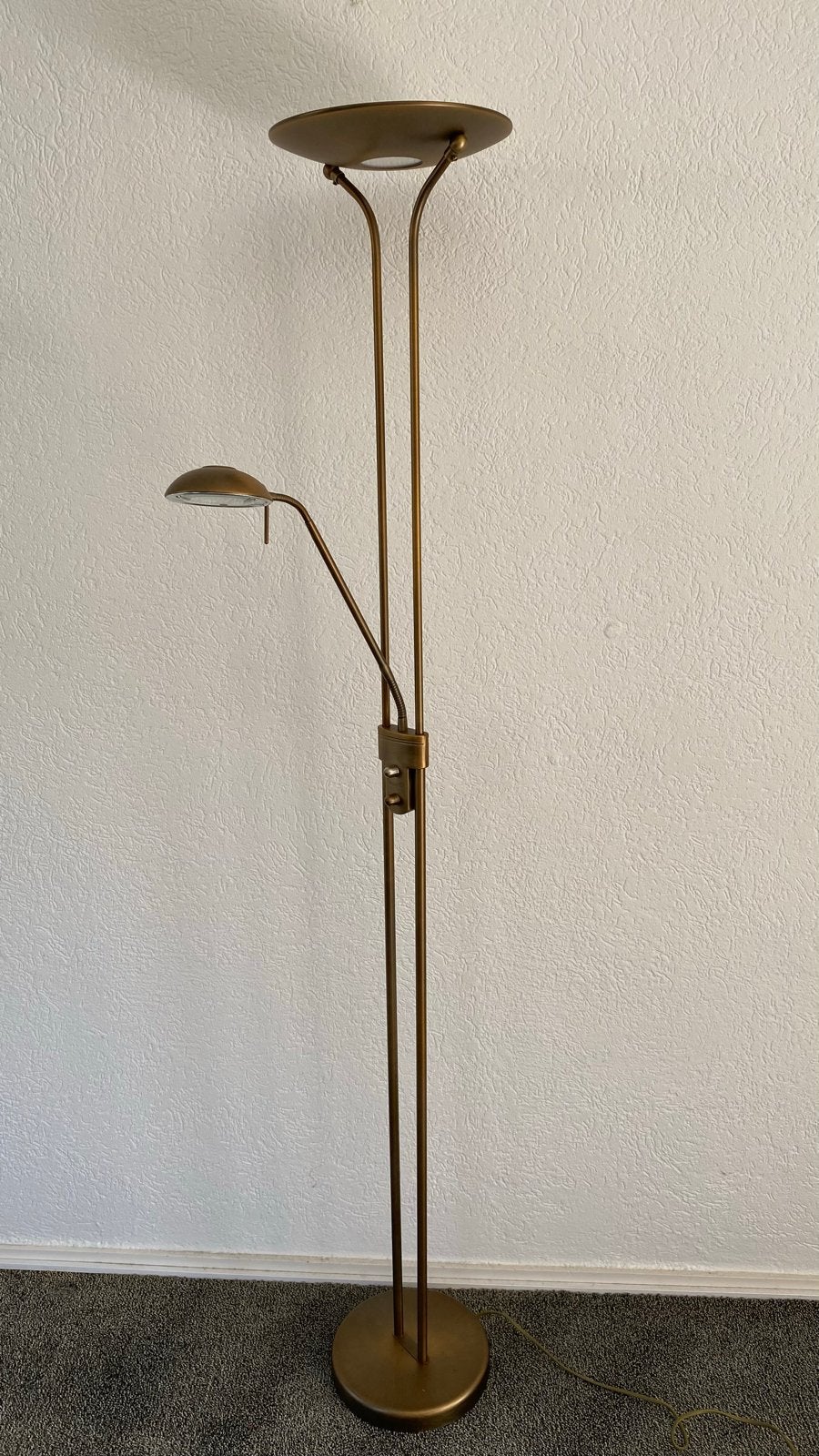 Bronzen vloerlamp met leeslamp - Klassiek design, Ophalen, Gebruikt, Overige fittingen, Metaal