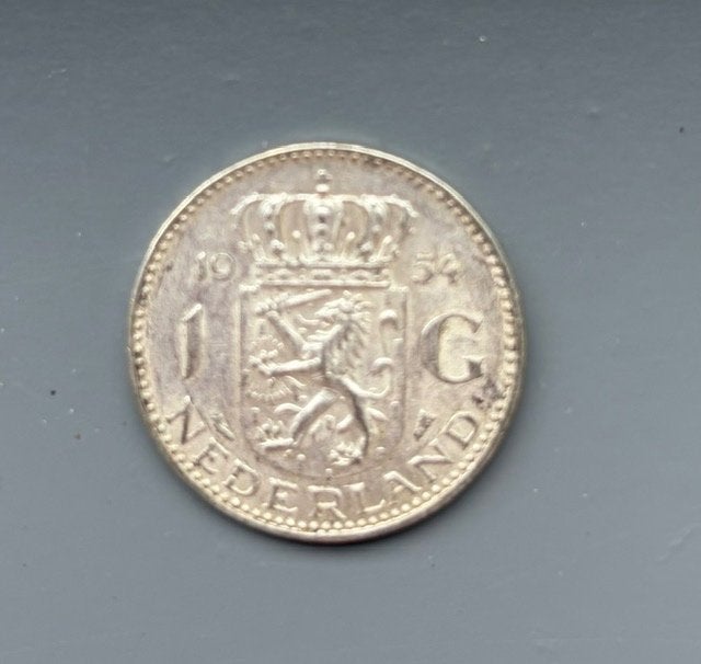 Zilveren gulden uit 1954 Juliana, 1 gulden, Koningin Juliana, Verzenden, Zilver