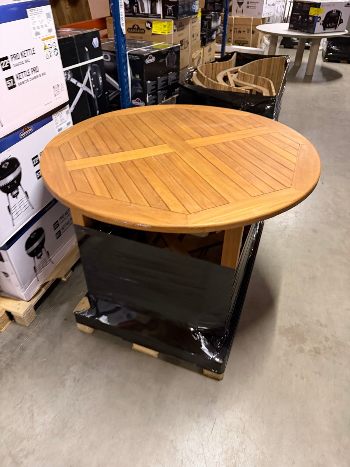 Ronde Teakhouten Tuintafel lesli living 180cm doorsnee, Ophalen of Verzenden, Nieuw, Rond, Teakhout