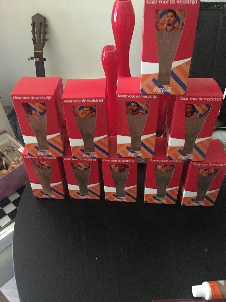 10 van de 12 coca-cola W.K. glazen in verpakking, Ophalen of Verzenden, Zo goed als nieuw, Frisdrankglas