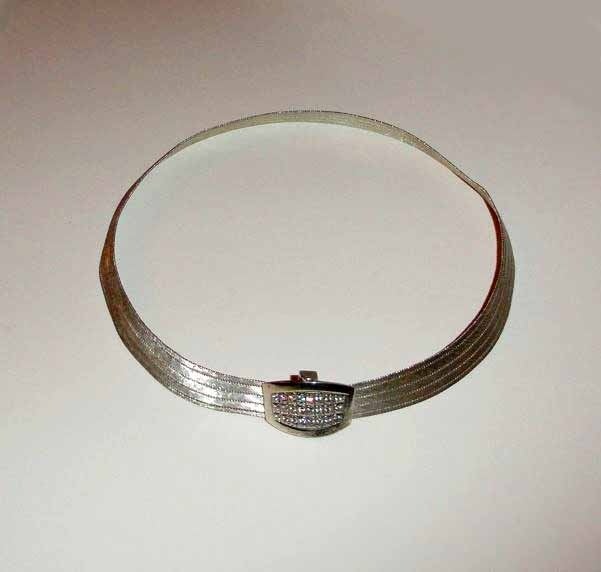 Ketting choker zilver met zirkonias Turks Trabzon vlechtwerk, Verzenden, Zo goed als nieuw, Zilver, Zilver