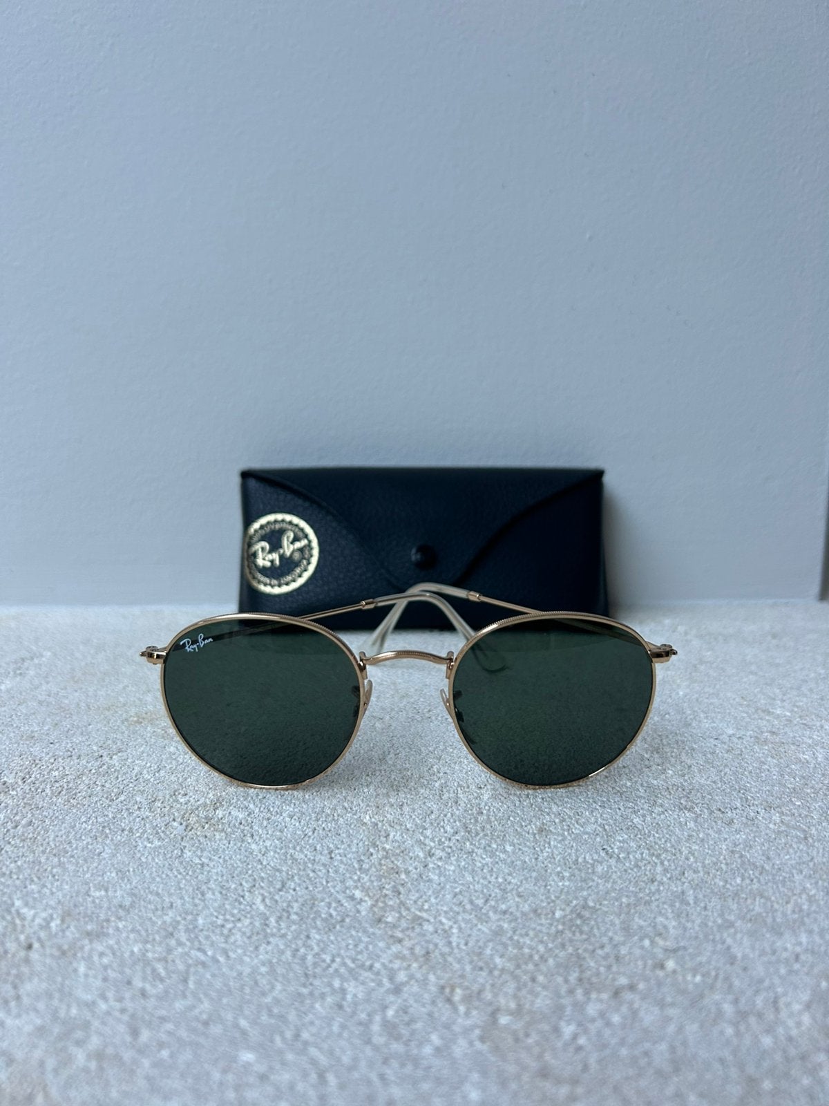 Ray-Ban Round Metal RB3447 – goud/groen – als nieuw, Ophalen of Verzenden, Zo goed als nieuw, Groen, Ray-Ban