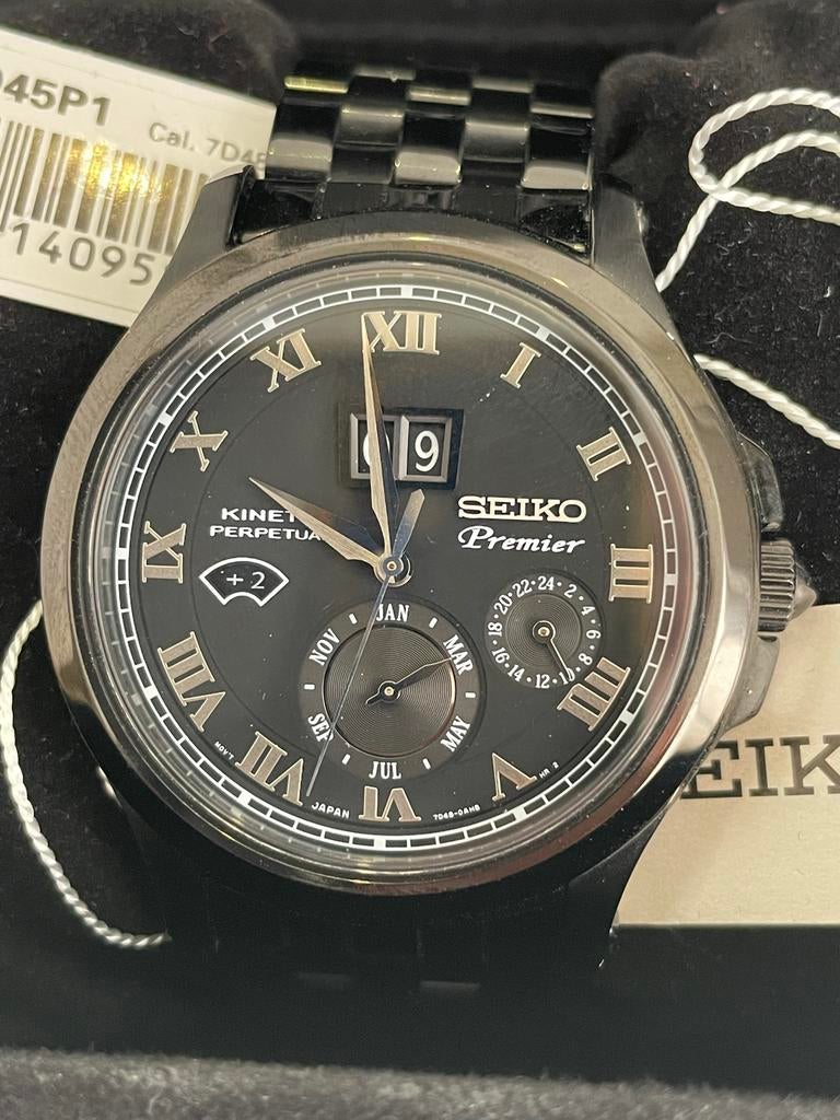 Seiko Premier SNP045P1 Kinetic Perpetual 130th Anniversary, Seiko, Leer, Staal, Polshorloge