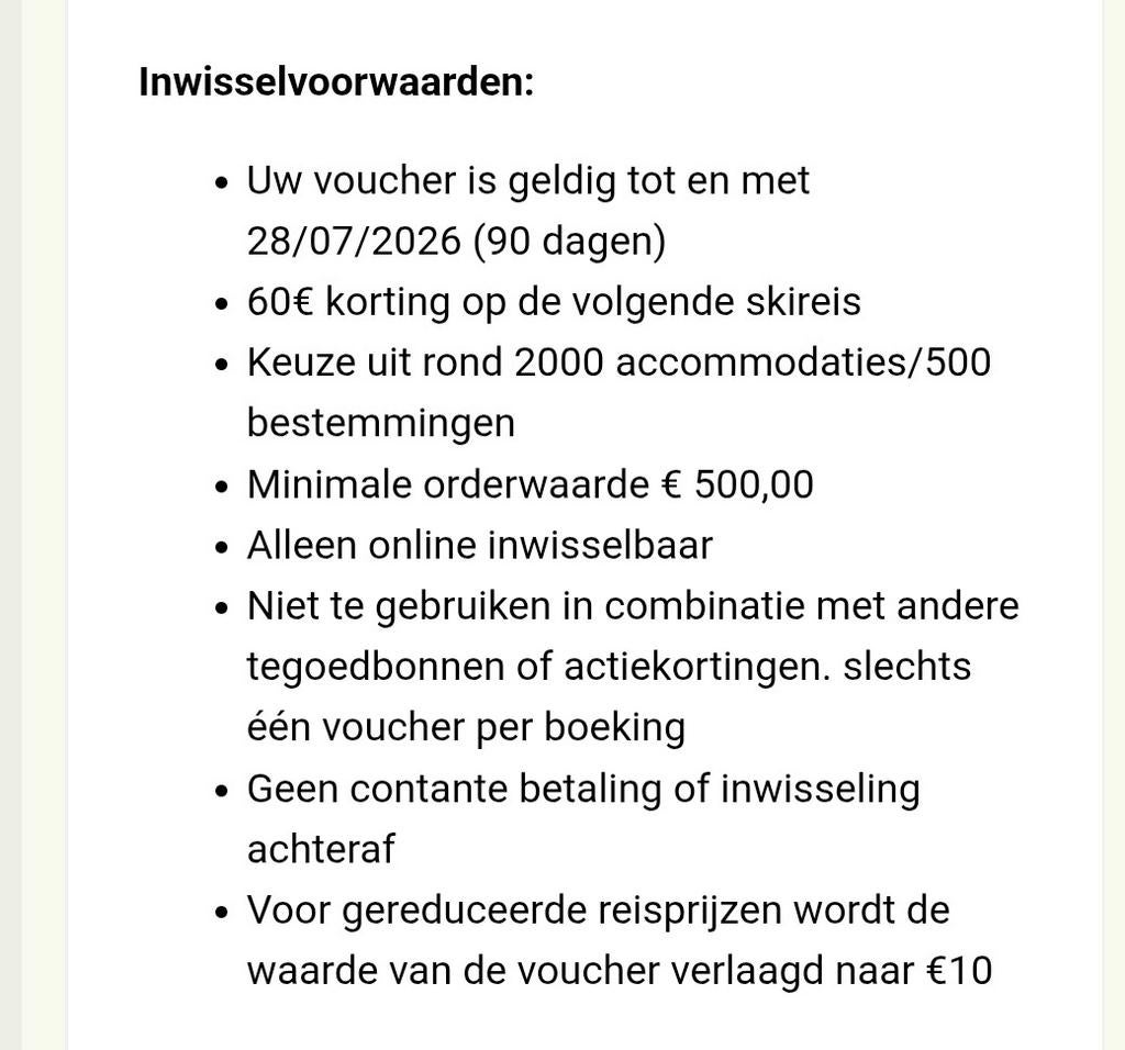 Snowtrex waardebon van 60 euro, Eén persoon, Cadeaubon