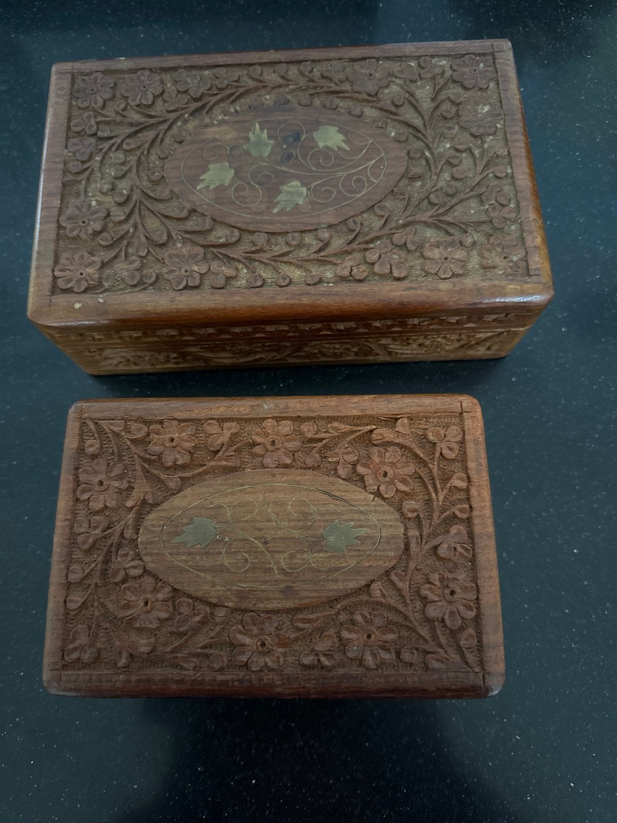 Set van 2 handgesneden houten sieradendoosjes, Ophalen of Verzenden