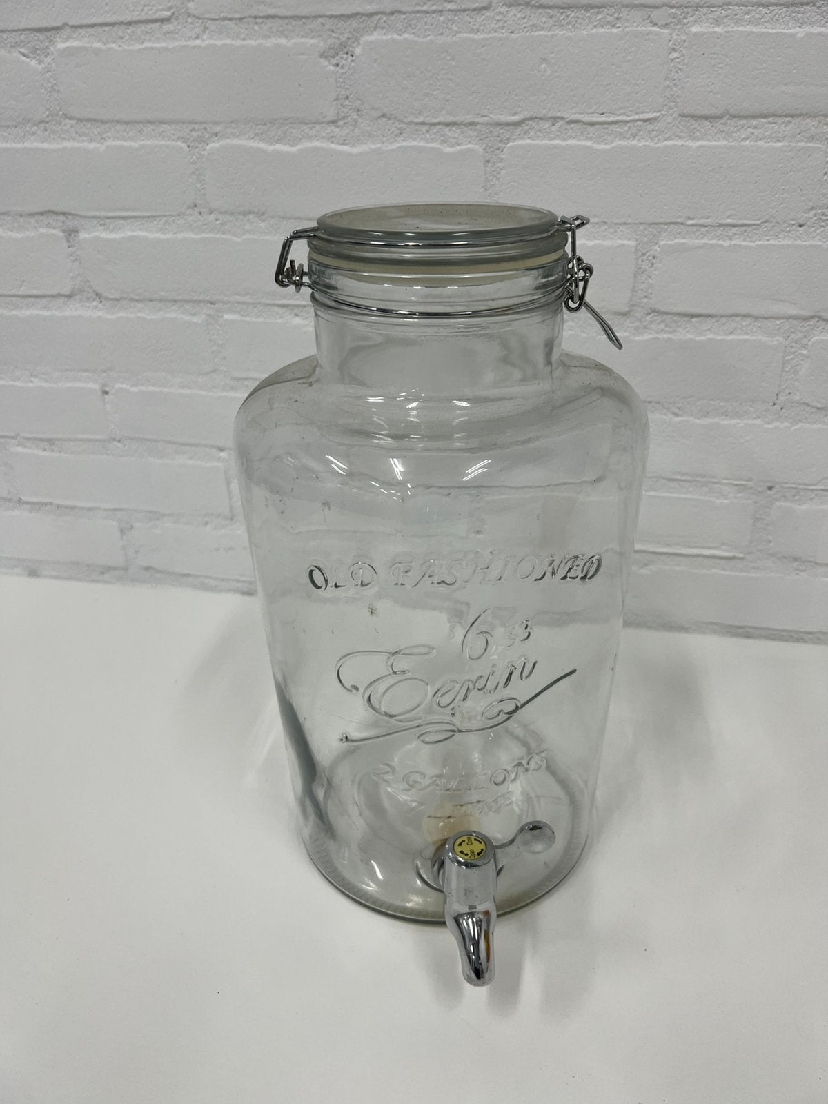 Te Koop : Glazen Sapdispenser Drankdispenser Pot Glas, Ophalen of Verzenden, Gebruikt, Glas, Pot, Bus of Blik