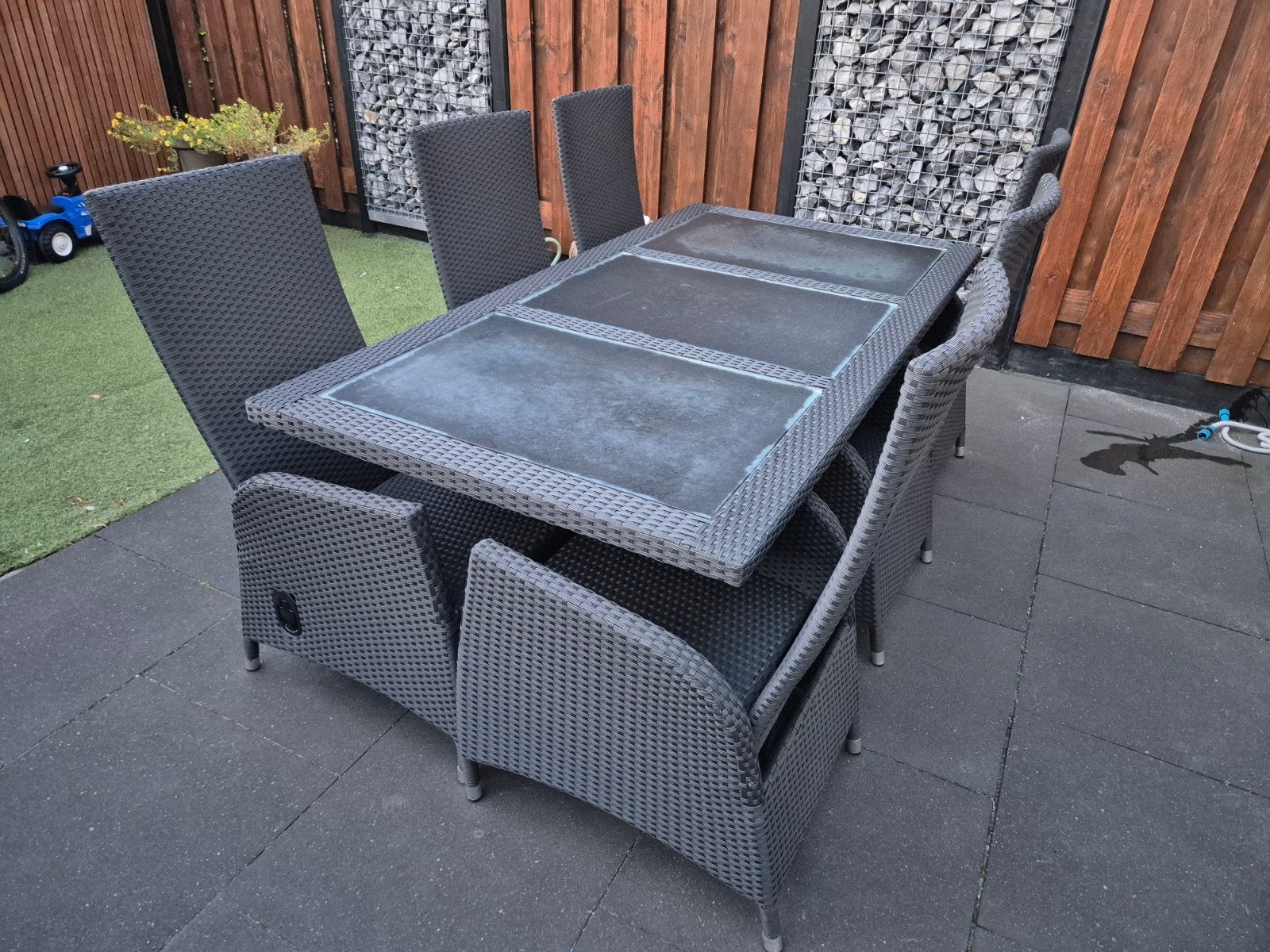 Tuinset met 6 stoelen en tafel, Ophalen, Kunststof, Gebruikt, 6 zitplaatsen