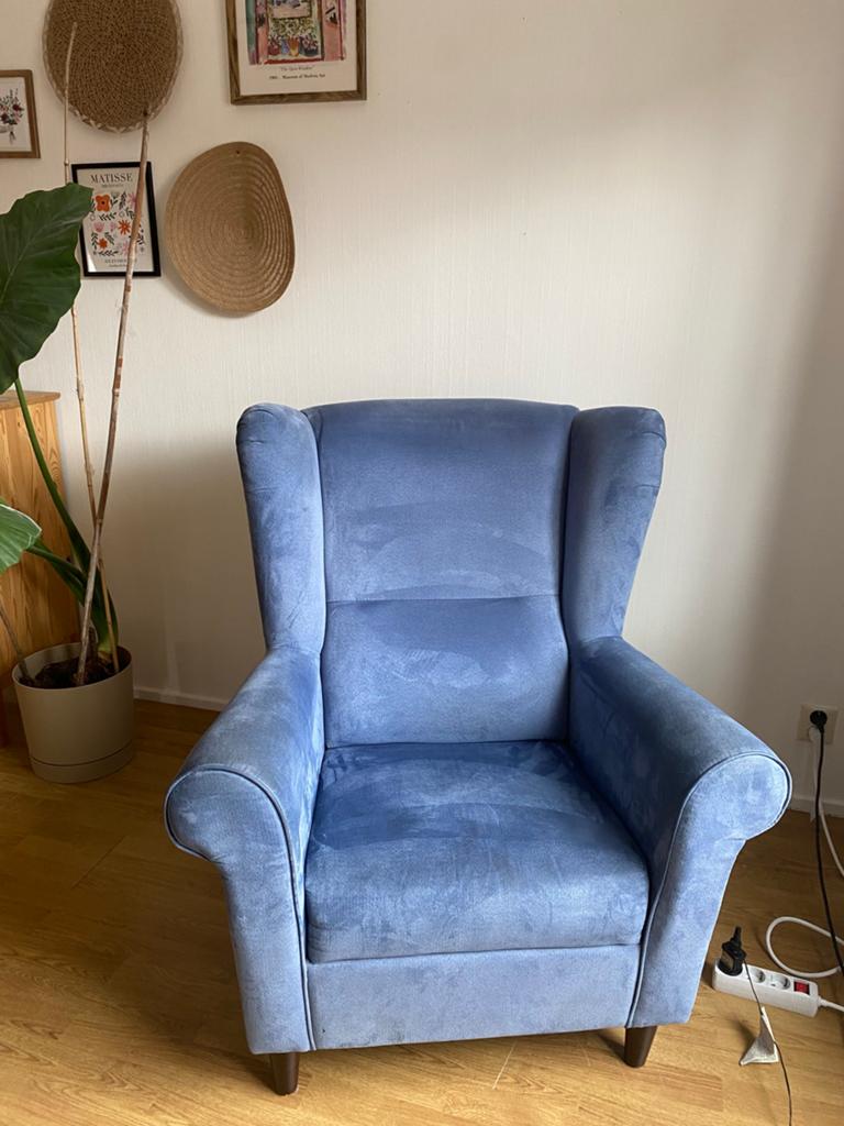 Blauwe stoel, Huis en Inrichting, Fauteuils, Ophalen, 75 tot 100 cm, Zo goed als nieuw, 75 tot 100 cm