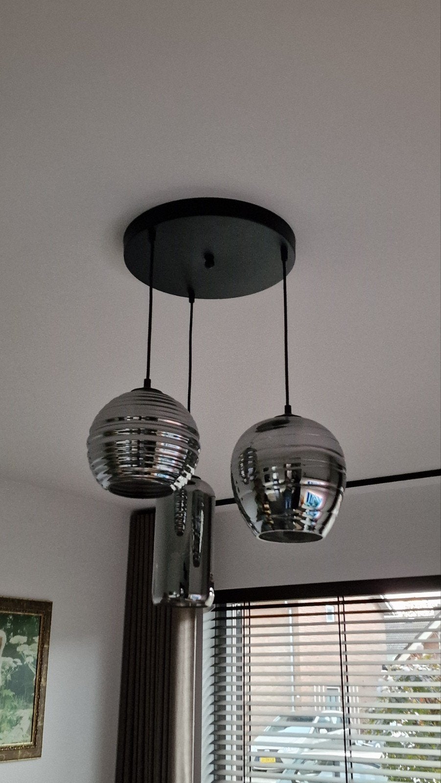 Luxe 3-lichts hanglamp – rookglas/spiegelglas – Ø 35 cm, Ophalen, Zo goed als nieuw, Glas